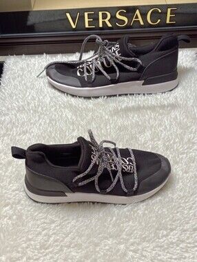 Versace Jeans Collection Black Knit Logo Lace-Up Slip On Sneakers EU 42